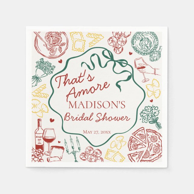 Italian Pasta Thats Amore Bridal Shower Napkin (Front)