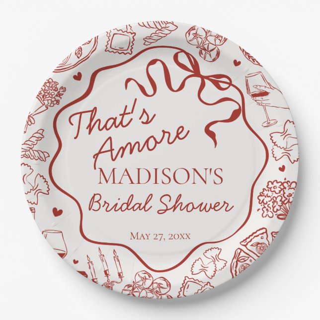 Italian Pasta Thats Amore Bridal Shower Paper Plate (Front)