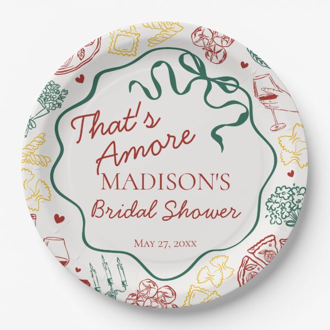 Italian Pasta Thats Amore Bridal Shower Paper Plate (Front)