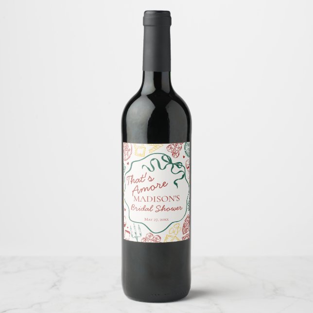 Italian Pasta Thats Amore Bridal Shower Wine Label (Front)