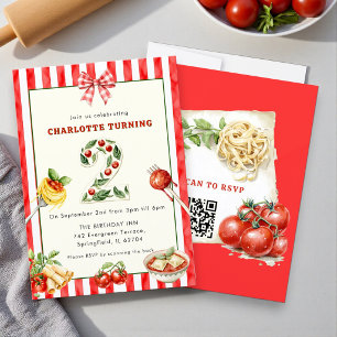 Italian Pasta Watercolor 2nd Birthday Invitation