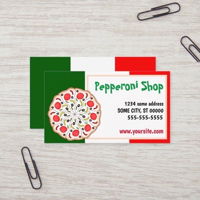 Italian Pepperoni pizza shop restaurant Business Card (Front/Back In Situ)