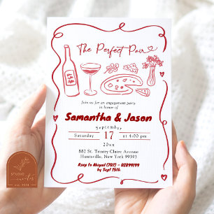 Italian Pizza and Wine Perfect Pair Engagement Invitation