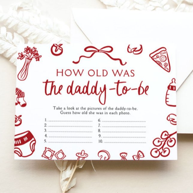 Italian Pizza How Old Was Daddy Baby Shower Game Enclosure Card (Italian Pizza How Old Was Daddy Baby Shower Game)
