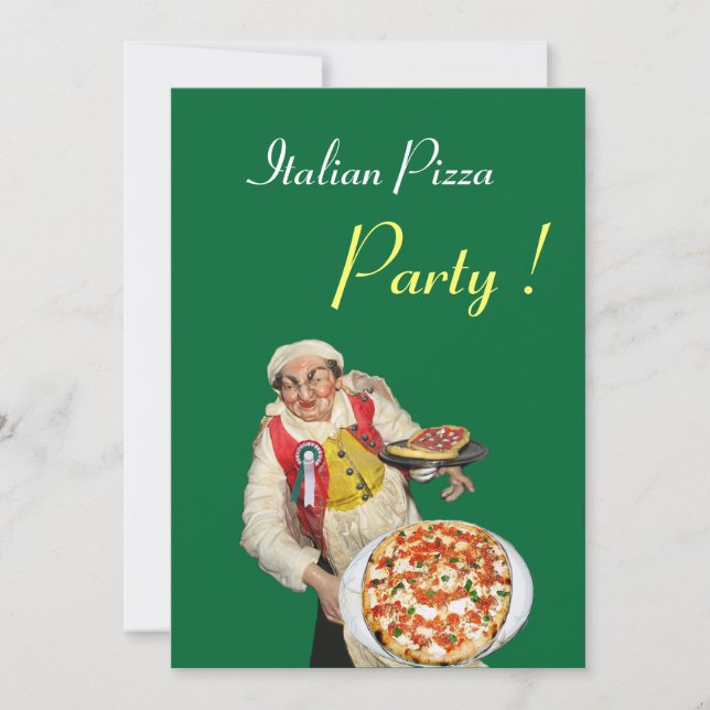 ITALIAN PIZZA PARTY , RESTAURANT green black Invitation (Front)