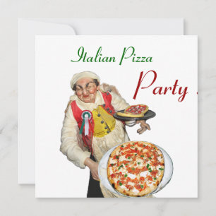 ITALIAN PIZZA PARTY , RESTAURANT green white Invitation