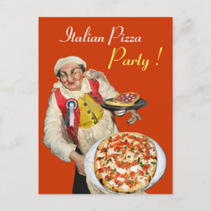 ITALIAN PIZZA PARTY Yellow Orange Recipe Postcard