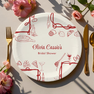 Italian Pizza Red Doodle Ciao Bella Bridal Shower  Paper Plate