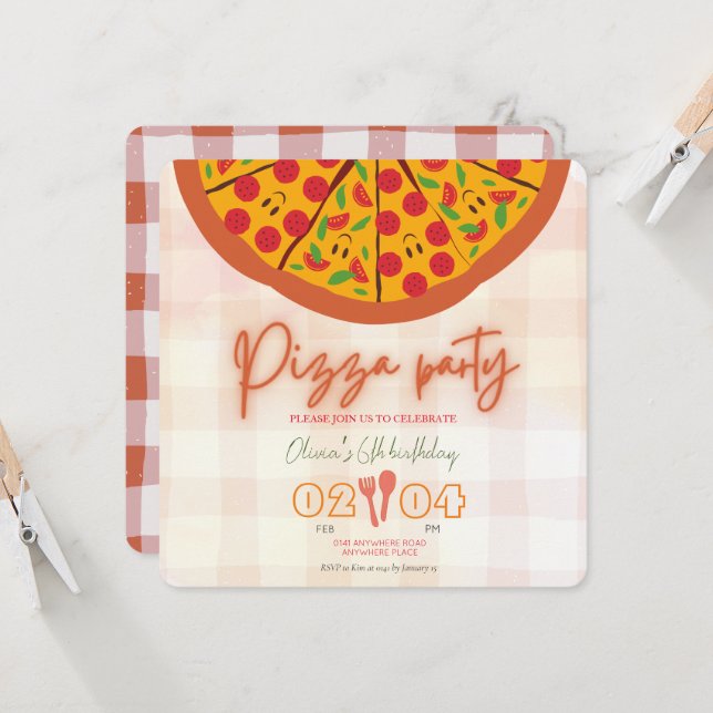 Italian pizza theme any year birthday invitation (Front/Back In Situ)