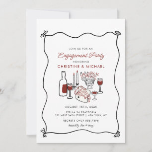 Italian Pizza & Wine Handwritten Modern Engagement Invitation