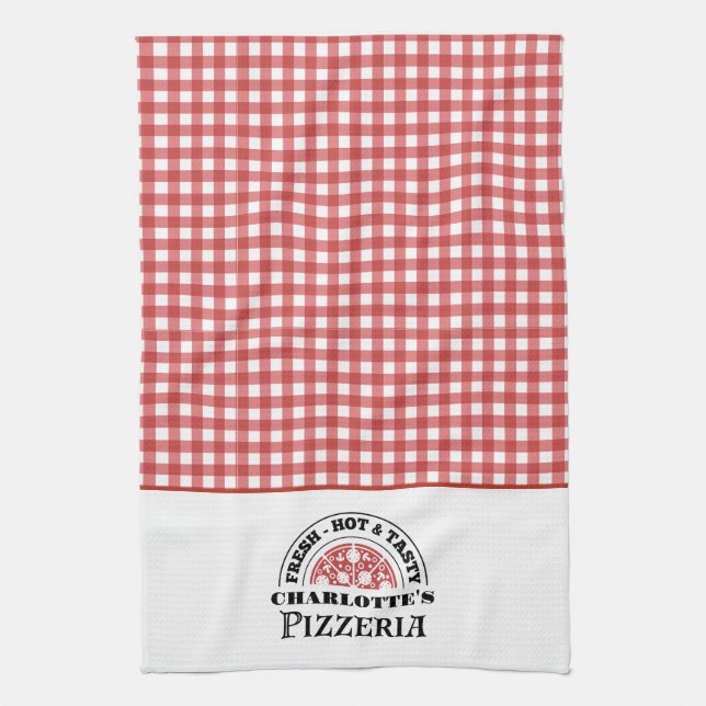 Italian Pizzeria Checkered Plaid  Tea Towel (Vertical)