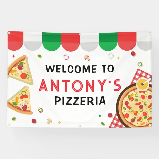 Italian Pizzeria Party Birthday backdrop Banner (Horizontal)
