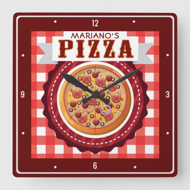 Italian Pizzeria Personalised Pizza Parlour Shop Square Wall Clock (Front)