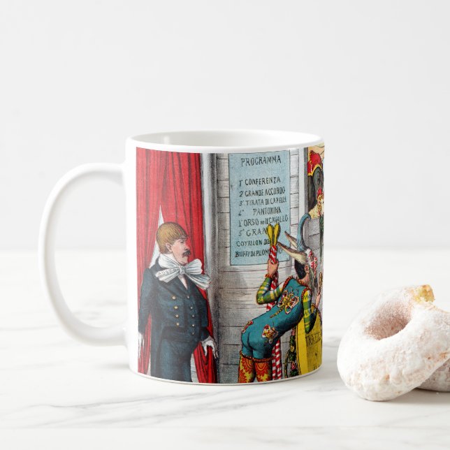 Italian Political Cartoon Of Circus Performers Coffee Mug (With Donut)