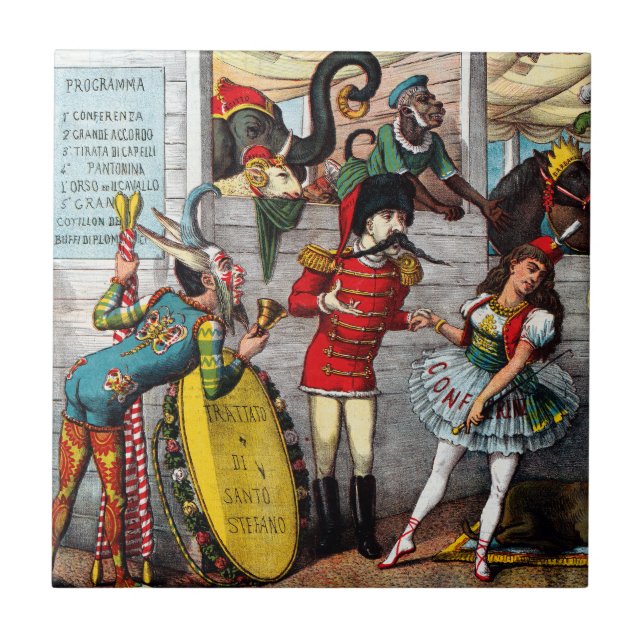Italian Political Cartoon Of Circus Performers Tile (Front)