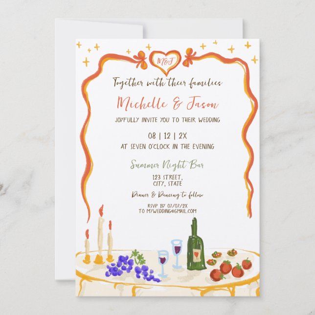 Italian Quirky Whimsical Fun Hand Drawn Bow Photo Invitation (Front)