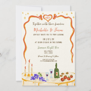 Italian Quirky Whimsical Fun Hand Drawn Bow Photo Invitation