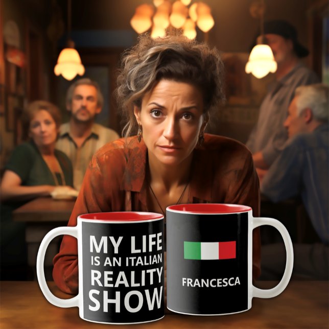 Italian Reality Show: Funny Personalised Gift Two-Tone Coffee Mug (Creator Uploaded)