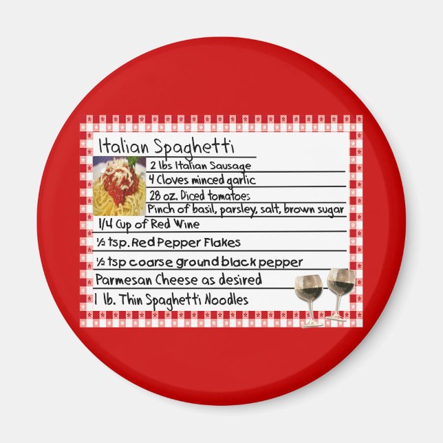 Italian Recipe Card Gifts "Spaghetti" Magnet (Front)