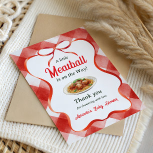 Italian Red Gingham Meatball Pasta Baby Shower Thank You Card