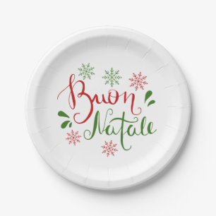 Italian Red Green Merry Christmas Paper Plate