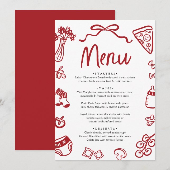 Italian Red Hand Drawn Pizza Pasta Baby Shower Invitation (Front/Back)