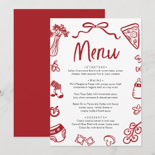 Italian Red Hand Drawn Pizza Pasta Baby Shower Menu