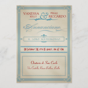 Italian Red White & Blue Wedding Invitation