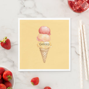 Italian Red Yellow Gelato Ice Cream Cone Birthday Napkin