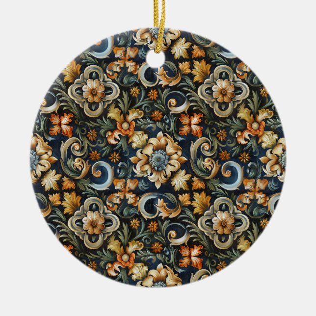 Italian Renaissance in Blue  Ceramic Tree Decoration (Front)