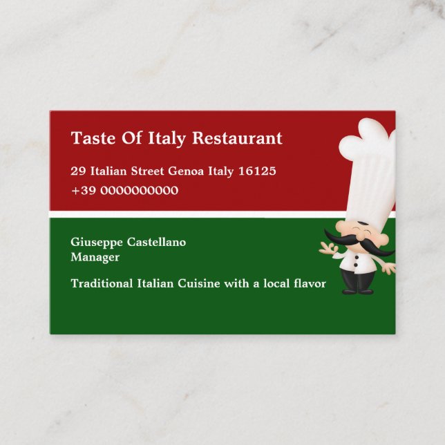 Italian Restaurant European Style Business Card (Front)