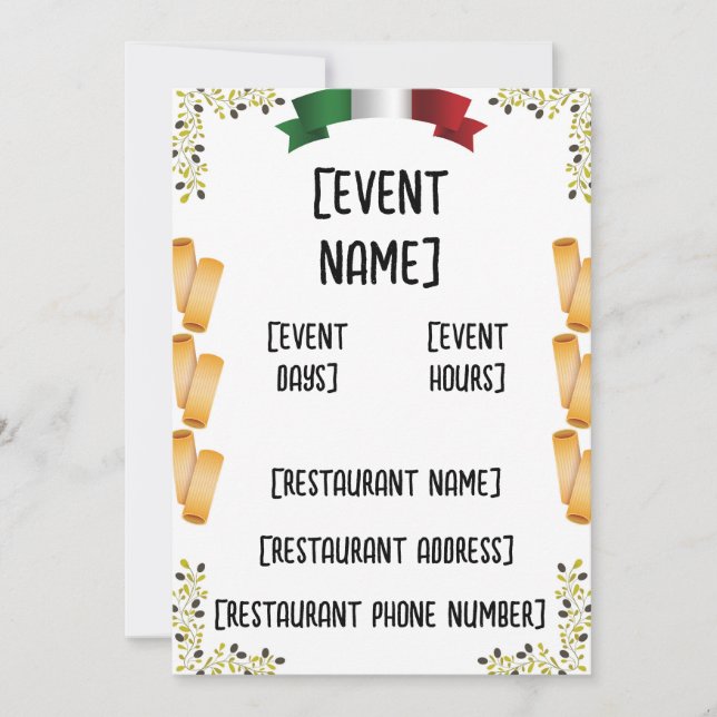 Italian restaurant events and inauguration  invita invitation (Front)