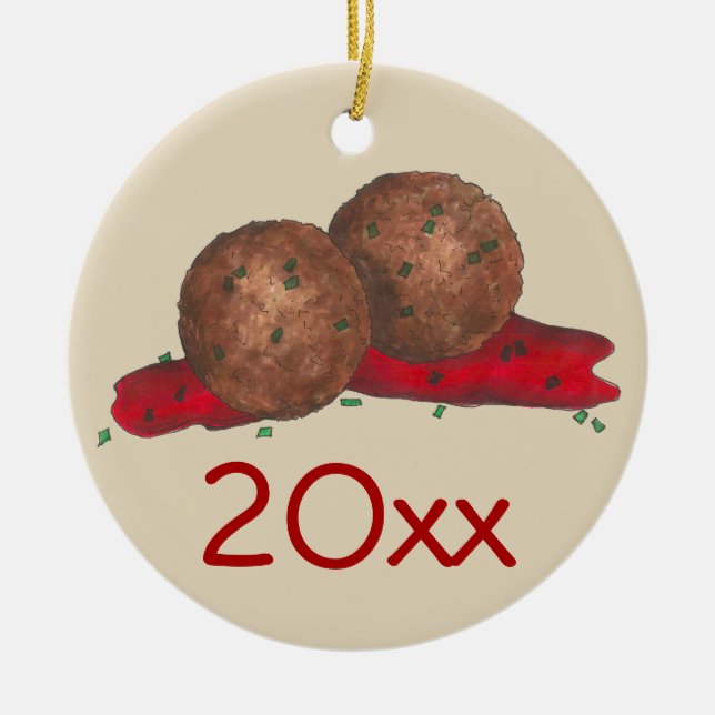 Italian Restaurant Food Meatballs Marinara Sauce Ceramic Tree Decoration (Front)