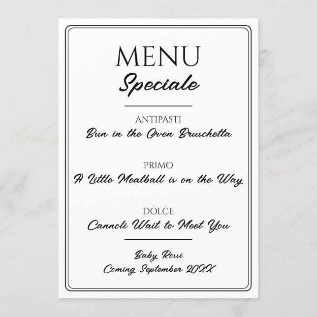 Italian Restaurant Menu Pregnancy Announcement  (Front)