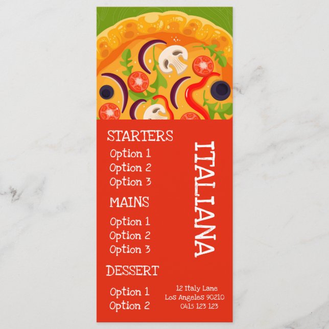 Italian restaurant pizza dinner menu (Front)