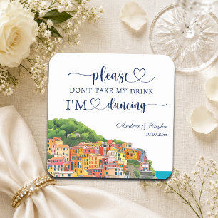 Italian Riviera Don't Take My Drink Wedding Square Paper Coaster