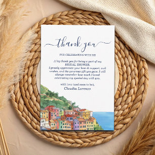 Italian Riviera Elegant Calligraphy Bridal Shower Thank You Card