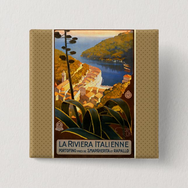 Italian Riviera Europe Italy Travel Poster 15 Cm Square Badge (Front)