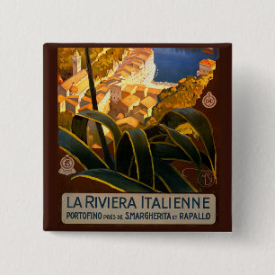 Italian Riviera Europe Italy Travel Poster 15 Cm Square Badge
