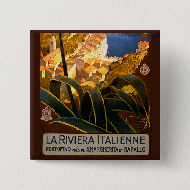 Italian Riviera Europe Italy Travel Poster 15 Cm Square Badge (Front)