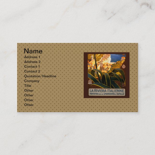 Italian Riviera Europe Italy Travel Poster Business Card (Front)