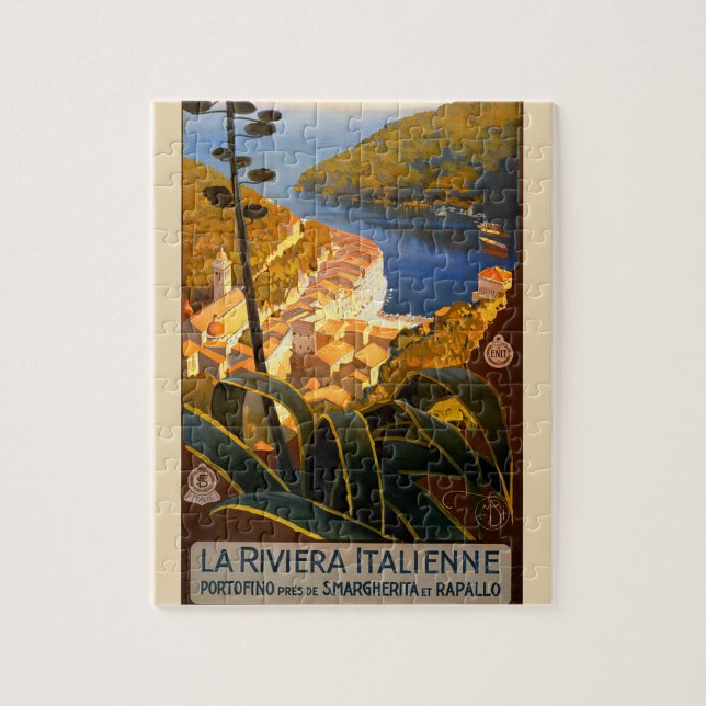 Italian Riviera Europe Italy Travel Poster Jigsaw Puzzle (Vertical)