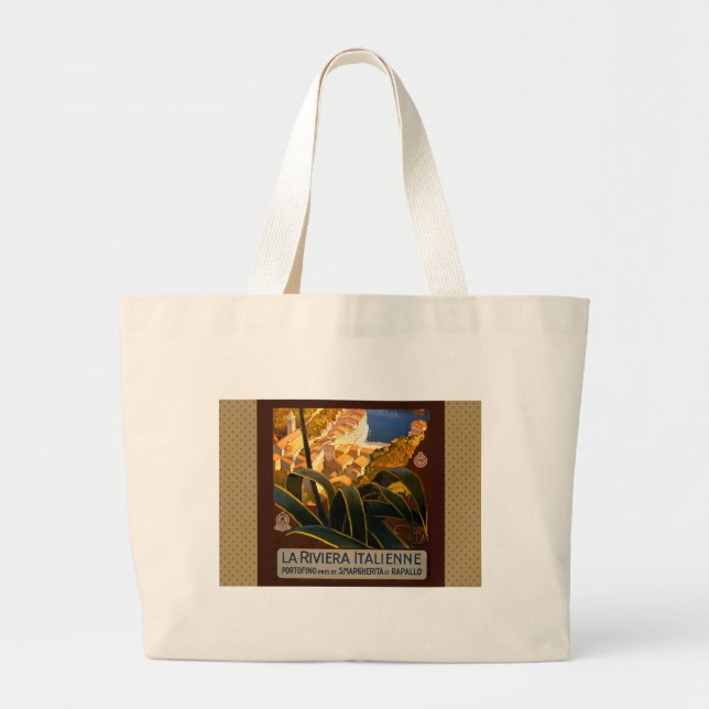 Italian Riviera Europe Italy Travel Poster Large Tote Bag (Front)