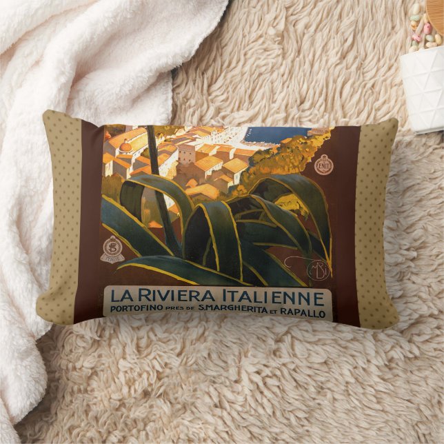 Italian Riviera Europe Italy Travel Poster Lumbar Cushion (Blanket)