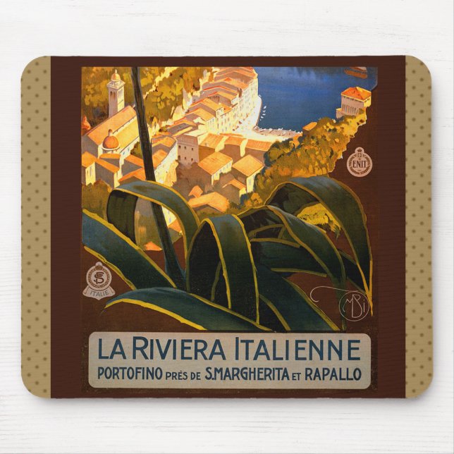 Italian Riviera Europe Italy Travel Poster Mouse Mat (Front)