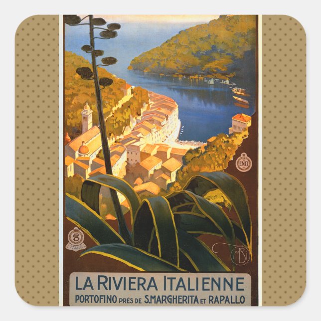 Italian Riviera Europe Italy Travel Poster Square Sticker (Front)