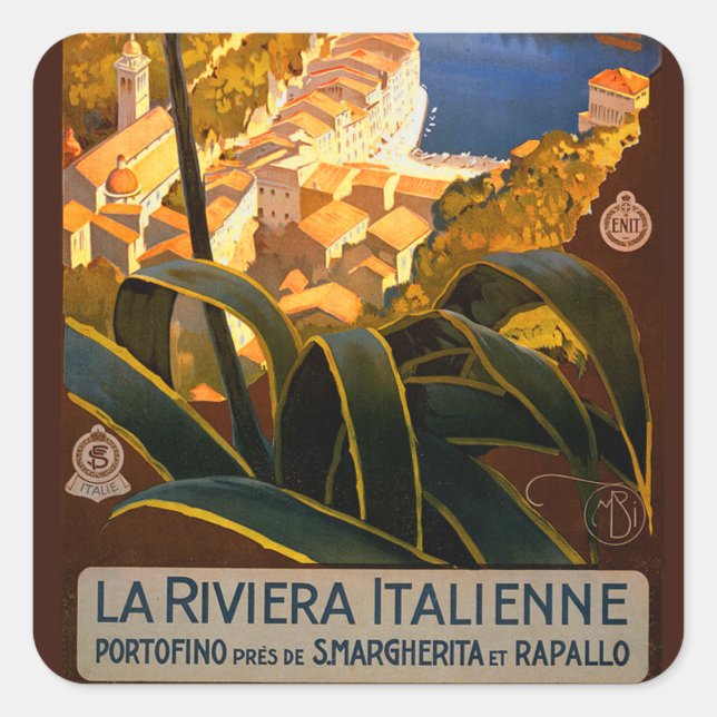 Italian Riviera Europe Italy Travel Poster Square Sticker (Front)
