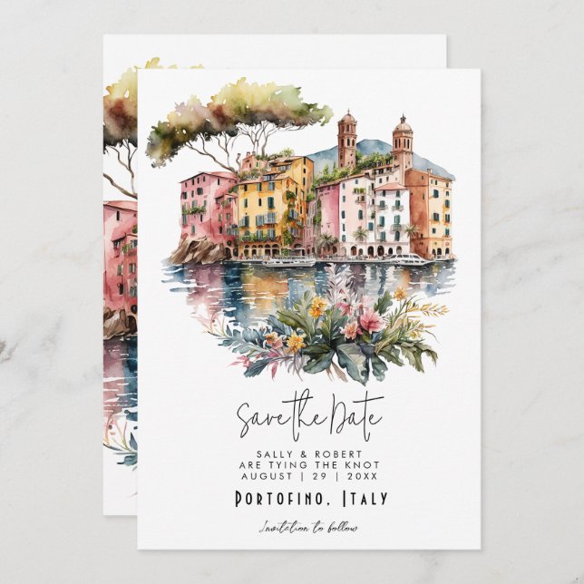 Italian Riviera Portofino save the date card (Front/Back)