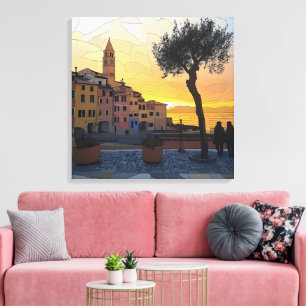 Italian Riviera Sunset Art - Canvas Print