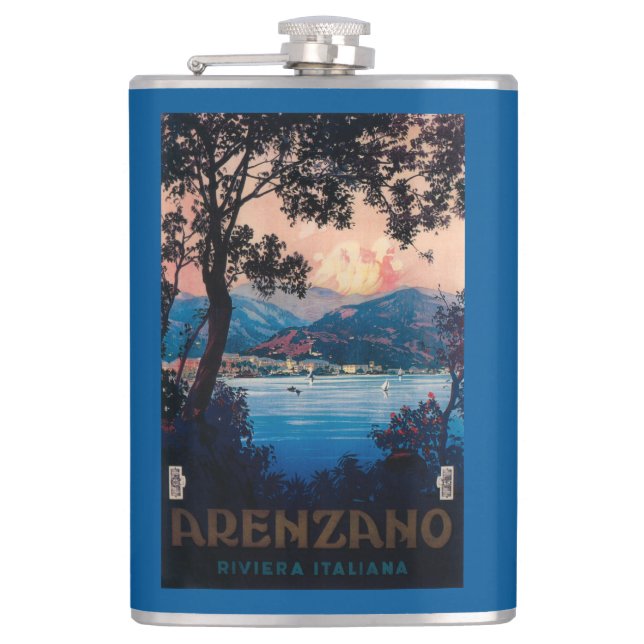 Italian Riviera Travel Poster Hip Flask (Front)